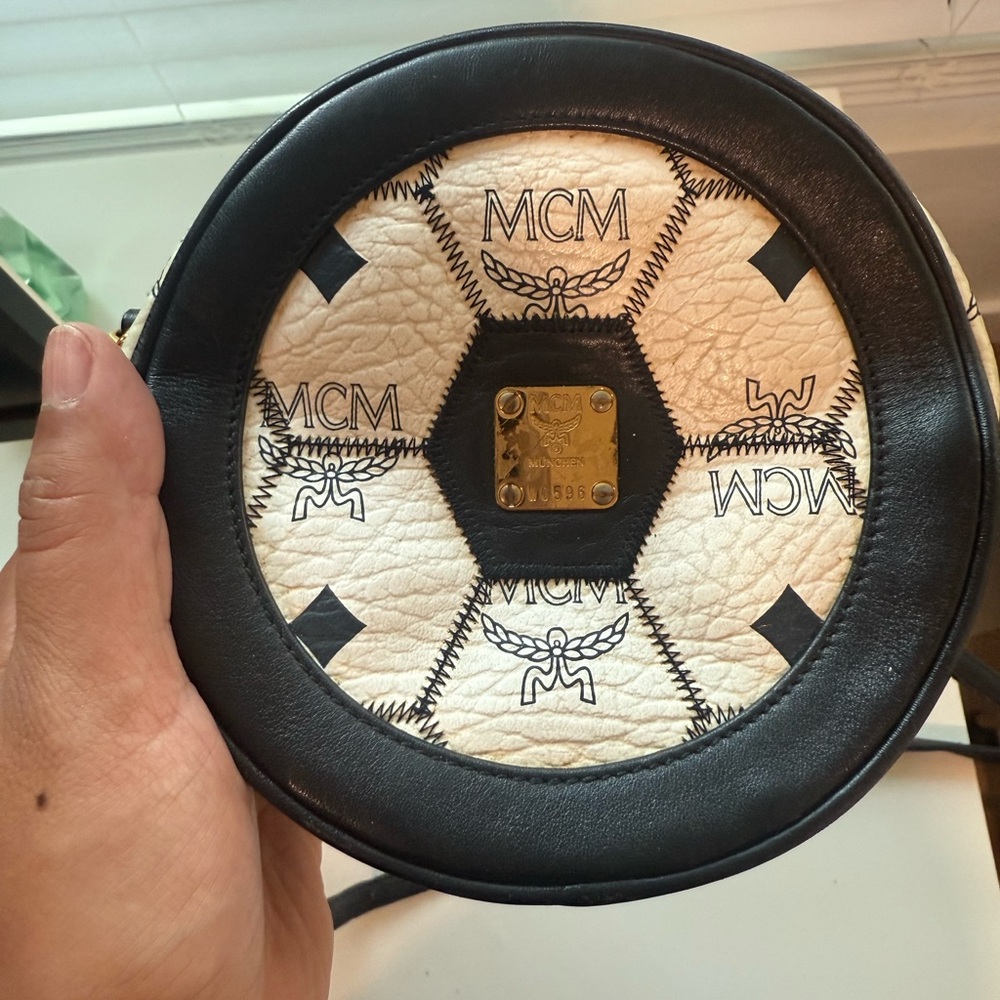 MCM Black and Cream Leather Circle Bag